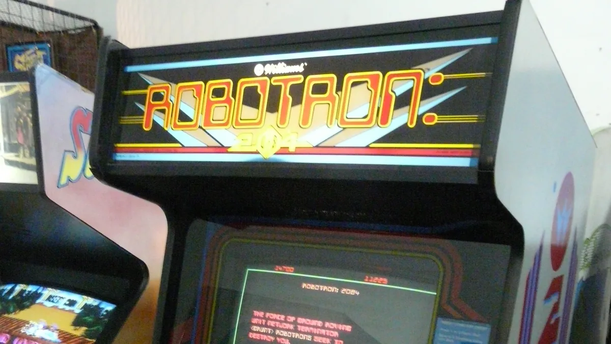An original Robotron: 2084 arcade cabinet on display