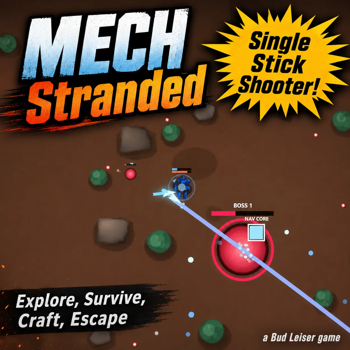 MECH Stranded gameplay: a single-stick mech shooter on a hostile planet